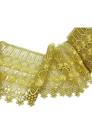 Nuova Collezione Passamaneria Macramè Ricamo Doppio Cerchio Pizzo Giallo Oro Alto 19 Cm