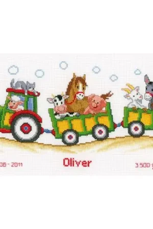 kit ricamo a punto croce - Nascita il trattore - Vervaco Prezzo Basso