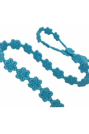 Passamaneria Merletto Macramè Fiorellini Ritagliabili Turchese Alto 12 Mm Sconto