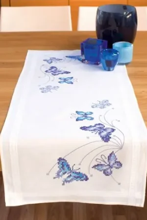 Esclusivo Kit runner da ricamare - Farfalle blu - Vervaco