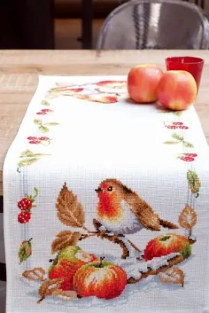 Kit runner da ricamare - Pettirosso con mele - Vervaco Nuova Collezione