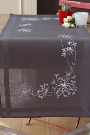 Pagamento Sicuro Kit runner da ricamare - Fiori bianchi - Vervaco