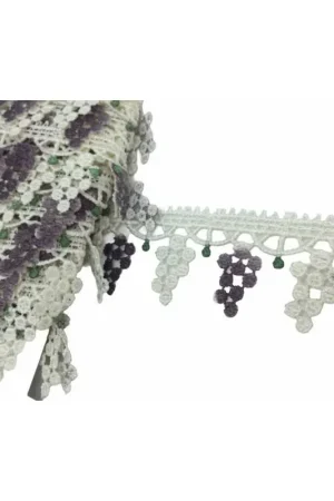 Novità Merletto Macramè Bianco Latte Punta Uva Viola Alto 4 Cm