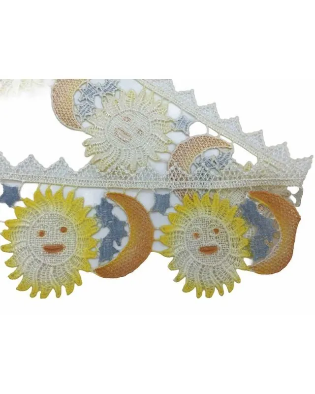 Prezzo Conveniente Merletto Macramè Smerlato Bianco Latte Sole Luna Stelle Alto 95 Mm