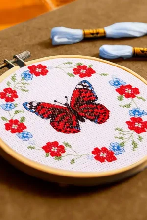 A Buon Prezzo Kit di Punto Croce - Fiori e Farfalla - DMC