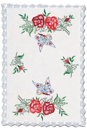 Spedizione Espresso Kit di tovagliette da ricamo - Rose e farfalle - Margot de Paris