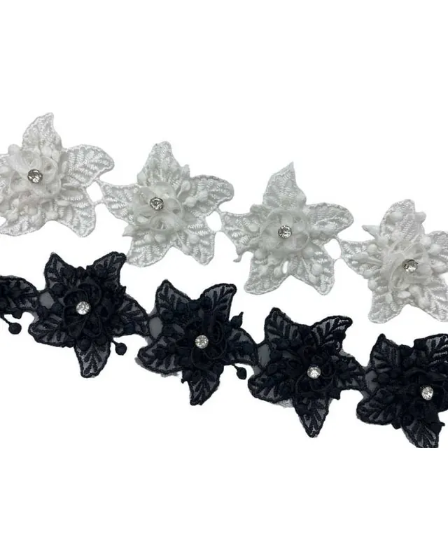 Offerta Speciale 50 Cm Passamaneria Fiori Stella Ricamato Strass alto 5 Cm