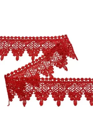 Non Perdere Pizzo Macramè Rosso Punta con Rombo Alto 5 Cm