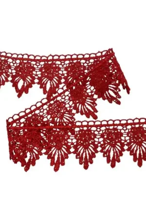 Solo Oggi Passamaneria Pizzo Macramè Rosso Punta Fiore Alto 5 Cm