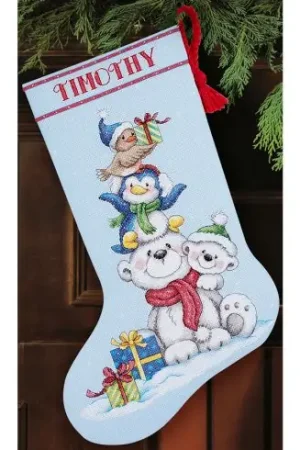 Vendita Finale Kit calza di Natale da ricamare - orsacchiotti - Dimensions