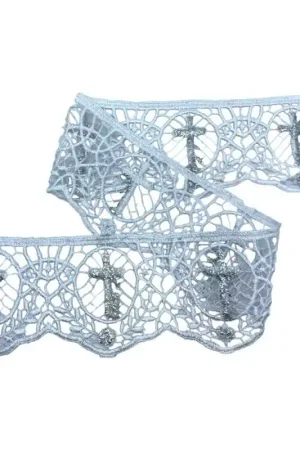 Passamaneria Merletto Macramè Pizzo Bianco Sacro Croce Glitter Argento Alto 8 Cm Più Venduto