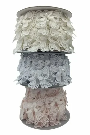 50 Cm Passamaneria Macramè Ritagliabili Modello Doppio Fiocco Perlina Alta 4 Cm Popolare