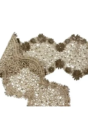 10 Cm Macramè Ecrù Rombo Beige Fiori Strass Bronzo Alto 13 Cm Ultima Occasione