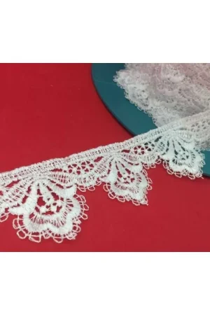 Passamaneria Merletto Pizzo Macramè Bianco Smerlato Fiore Alto Cm 5 Saldi