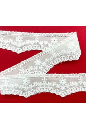 Passamaneria Pizzo Sangallo Bianco Ricamo Fiorellini Smerlato Punta 3 cm Soddisfatti O Rimborsati