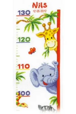 Kit di metri crescita da ricamo - Animali safari - Vervaco Prezzo Di Fabbrica