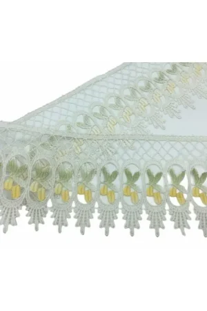 Passamaneria Pizzo Merletto Macramè Bianco Latte Punta Mimosa Giallo Alto Cm 12 Di Tendenza