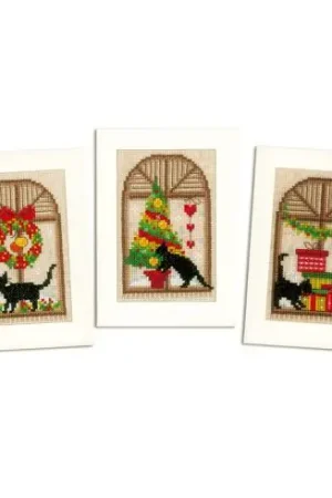 Kit bigliettini da ricamare - 3 biglietti Ambiente natalizio - Vervaco Ultima Occasione