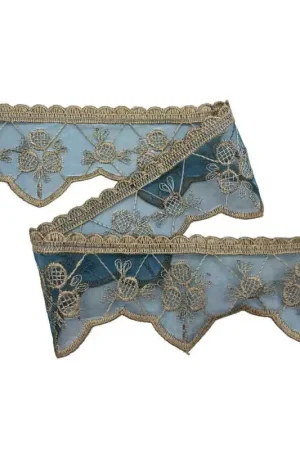 Passamaneria Pizzo Merletto Organza Blu Ricamo Ecru Fiore Smerlo Punta Alto Cm 7,5 Pagamento Sicuro