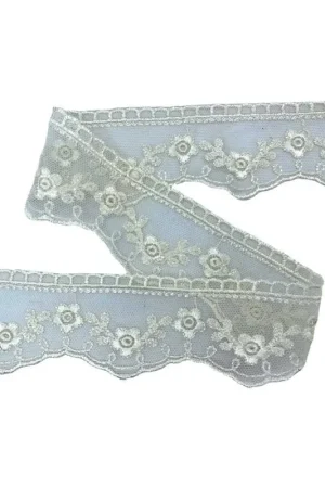 Passamaneria Pizzo Merletto Tulle Panna Ricamo Fiore Smerlato Alto 4,5 Cm Spedizione Espresso