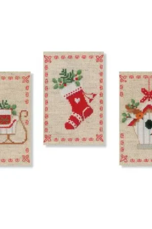 Kit bigliettini da ricamare - 3 Motivi di Natale - Vervaco Prezzo Conveniente