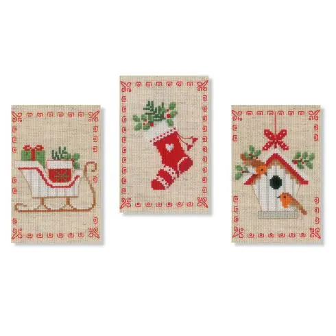 Kit bigliettini da ricamare - 3 Motivi di Natale - Vervaco Prezzo Conveniente