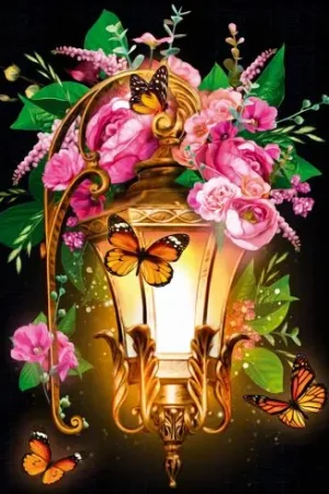 Ultime Pezzi Kit ricamo diamante - Lanterna e bouquet di rose - Diamond Painting