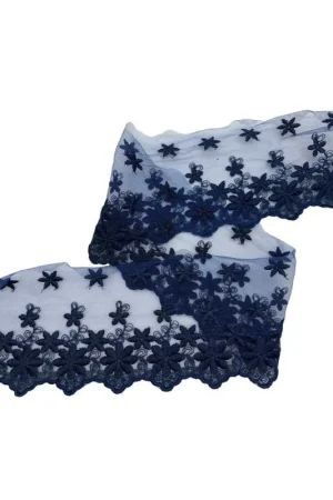 50 Cm Passamaneria Pizzo Tulle Merletto Blu Ricamo Fiore Stellina Smerlato Punta Alto Cm 11 Compra Online