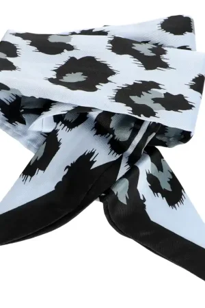 Quantità Limitata Ruban foulard imitation soie - 50 mm -  Léopard Gris bleu - Noir x85 cm