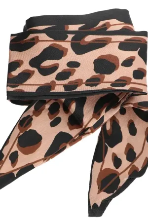 Ultime Pezzi Ruban foulard imitation soie - 50 mm - Léopard marron - Noir x85 cm