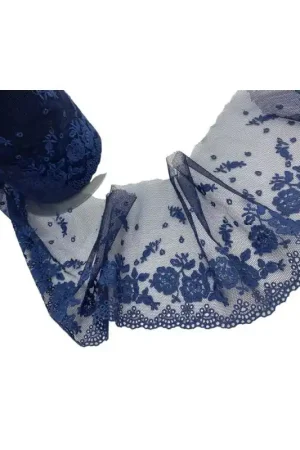 50 Cm Passamaneria Pizzo Tulle Merletto Blu Ricamo Fiore Smerlato Punta Alto Cm 13 Miglior Prezzo