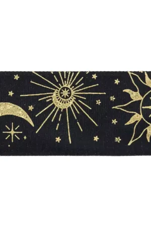 Popolare Ruban en polyester 25 mm - motif astral - Noir - Doré x1m
