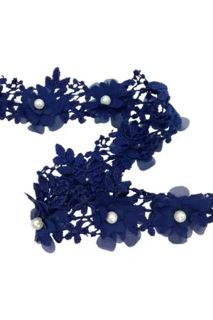 Miglior Prezzo 50 Cm Passamaneria Macramè Blu Fiore Georgette Perla Bianco Sfaccettato Alto 5,5 Cm