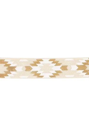 Occasione Ruban fantaisie élastique motif Aztèque 15 mm - Beige - Blanc - Doré x1m