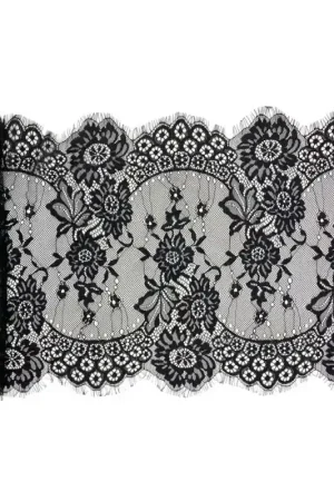 50 Cm Passamaneria Tramezzo Pizzo Francese Chantilly Nero Smerlo Sfrangiato Alto 32 Cm Esclusivo