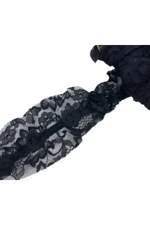 50 Cm Passamaneria Giarrettiera Pizzo Rashel Rouches Elastico Arricciato Nero Fiore Alta 7 Cm Novità