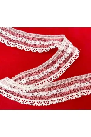 Vendita Finale Passamaneria Pizzo Elastico Tulle Rachel Bianco Latte Ricamo Fiorellino Smerlato Alto 2,5 Cm