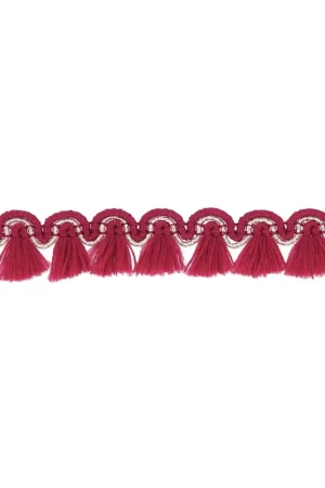 Promo Stagionale Galon de petits pompons et pampilles à frange 13 mm Rouge/doré x1m