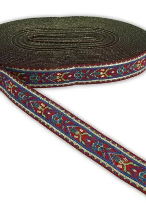 Affare Galon fantaisie graphique motif fleur 20 mm Bordeaux/Bleu/Vert x1m