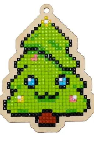 Supporto in legno Ricamo a diamante - Abete di natale - Wizardi Spedizione Espresso