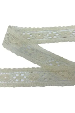 Subito Disponibile 2 Mt Passamaneria Pizzo Raschel Morbido Ecru Disegno Fiore Smerlato Alto 2 Cm