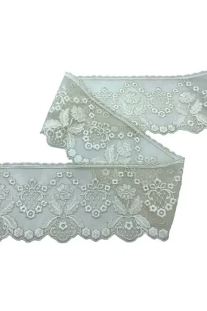 50 Cm Passamaneria Pizzo Panna Tulle Merletto Ricamo Fiore Ghirigoro Alto 9,5 Cm Pagamento Sicuro