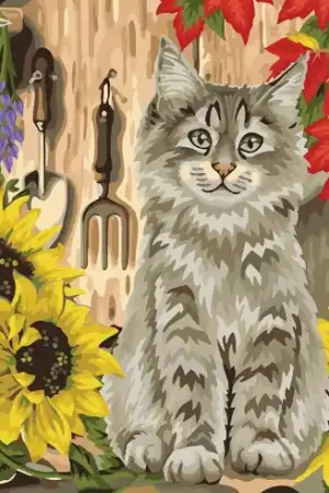 Prezzo Basso Kit di pittura per numero - Gattino e girasoli - Wizardi