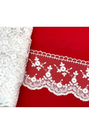 Vendita Finale Passamaneria Tulle Merletto Pizzo Fiore Ricamo Smerlato Alto 7,5 Cm