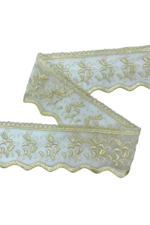 Prezzo Ridotto Passamaneria Pizzo Punta Perla Tulle Ricamo Tulipano Alto 5 Cm