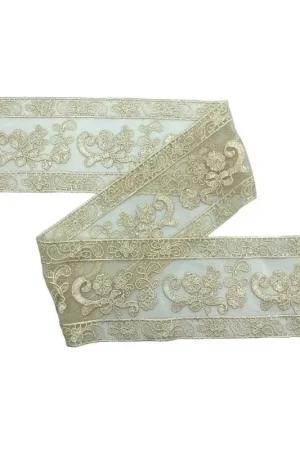 Passamaneria Tramezzo Tulle Pizzo Ecrù Merletto Ricamo Fiore Fiocco Alto 9 Cm Soddisfatti O Rimborsati