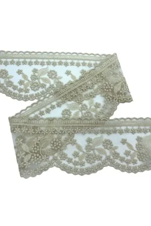 Ultimissimo Modello Passamaneria Pizzo Tulle Ricamo Fiore Foglia Biscotto Alto 8 Cm
