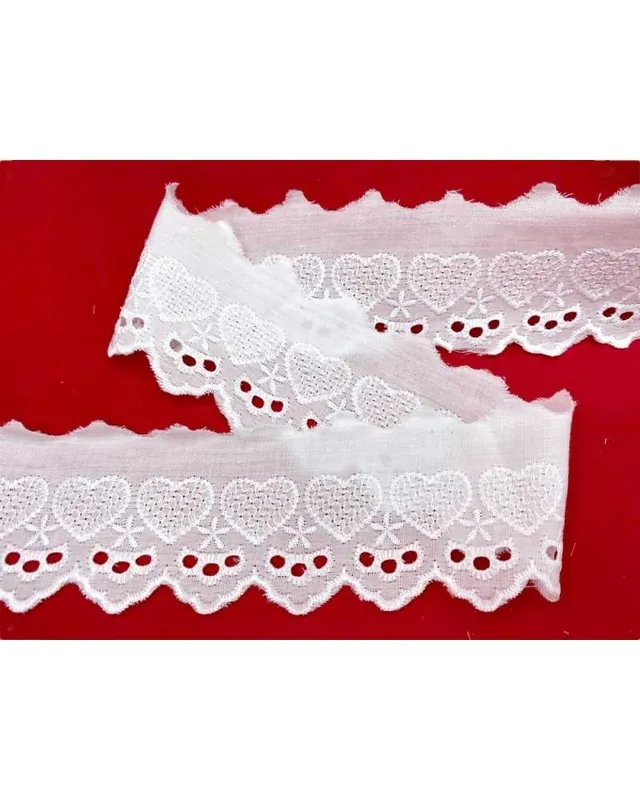 Passamaneria Pizzo Sangallo Misto Cotone Batistato Ricamo Cuore Stella Smerlato Alto 6 Cm Popolare