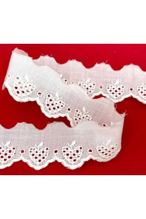 Prezzo Di Fabbrica Passamaneria Pizzo Sangallo Cotone Batistato Bianco Ricamo Fragola Smerlato Alto 4 Cm