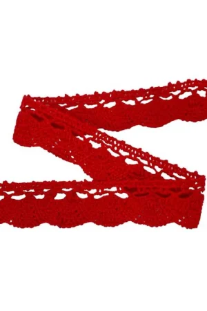 Miglior Prezzo Passamaneria Merletto Punta Tonda Cotone Tombolo Rosso Alto 2,5 Cm